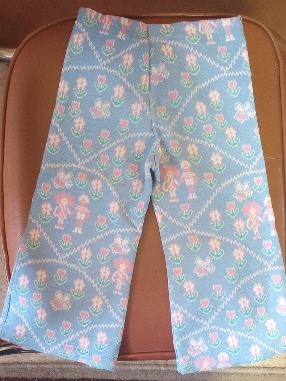 Carter's Vtg Retro Polyester & Cotton Floral Knit Pants. Blue Pink White Green